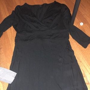 Talbots V-Neck Faux Wrap Black Dress 3/4 Sleeves